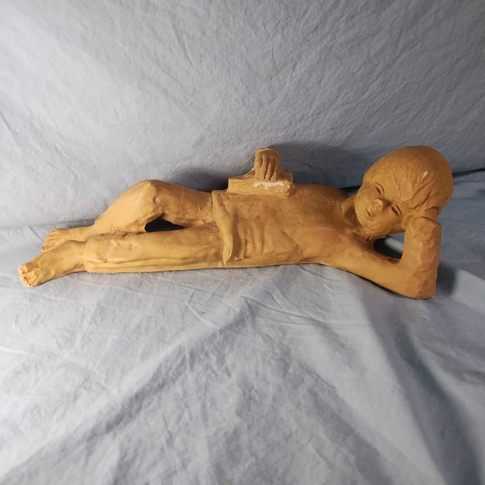 boy reclining with book vintage dave grossman statue sculpture (w1771)